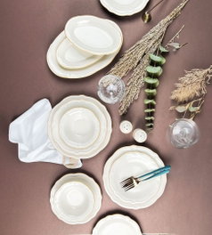 Hermia Altın Yaldız Fulya 53 YTKM Juego de Cena de Porcelana, 53 Piezas, Blanco y Dorado